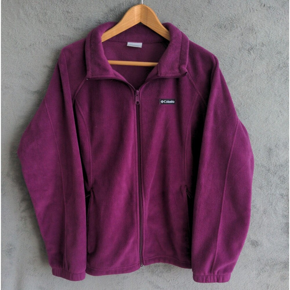 Columbia Fleece Jacket Womens XL Full Zip Purple Plum Pockets Outdoor Warm
